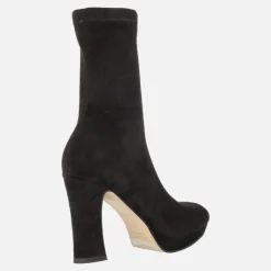 Botines negros de tejido elástico textura ante con tacón alto y plataforma