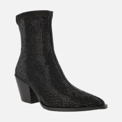 Botines negros en tejido elástico con cobertura de strass