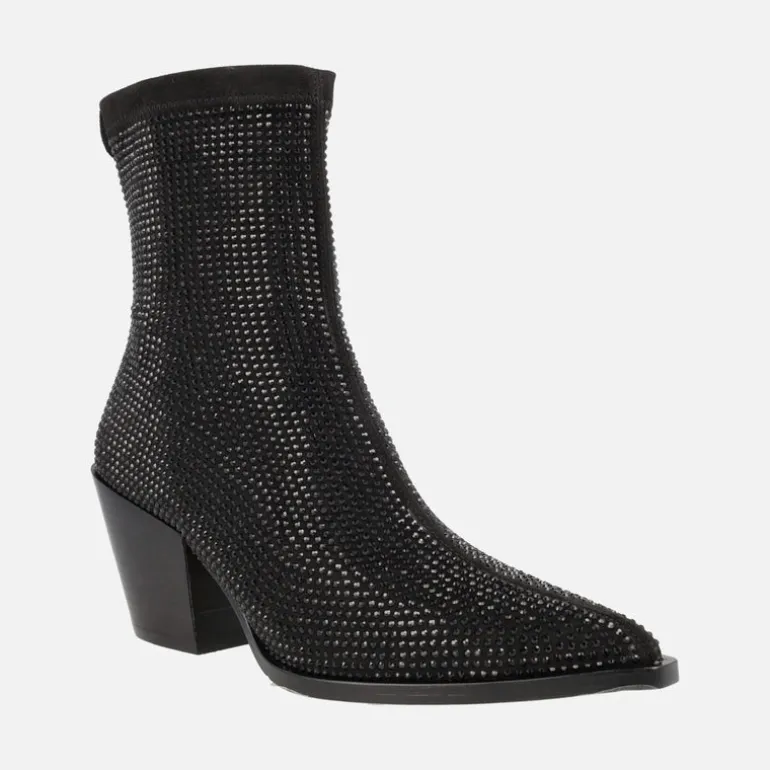Botines negros en tejido elástico con cobertura de strass