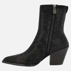 Botines negros en tejido elástico con cobertura de strass