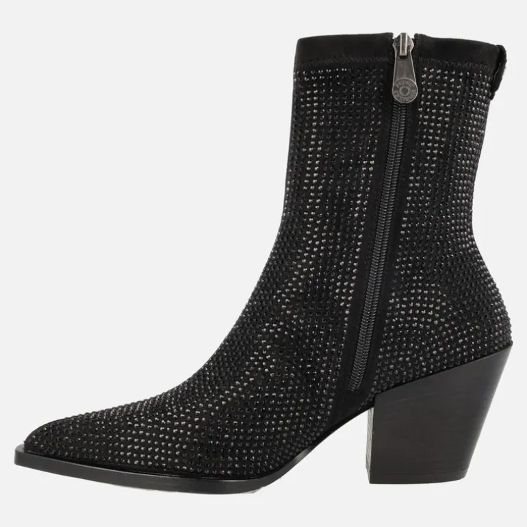 Botines negros en tejido elástico con cobertura de strass