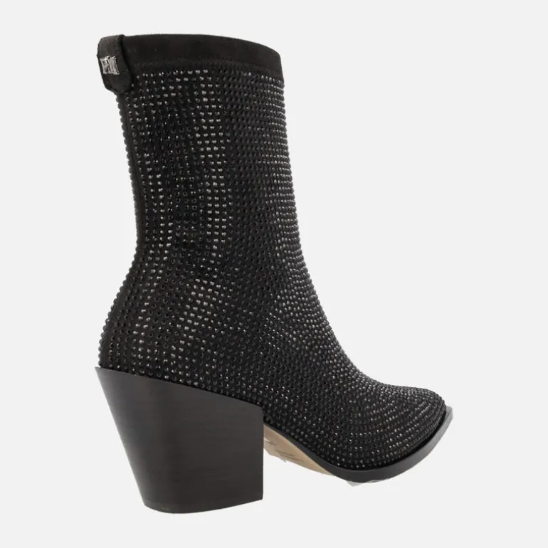 Botines negros en tejido elástico con cobertura de strass