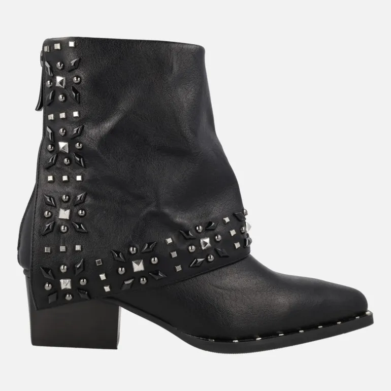 Botines negros estilo cowboy Lil Emilia con faldón y remaches