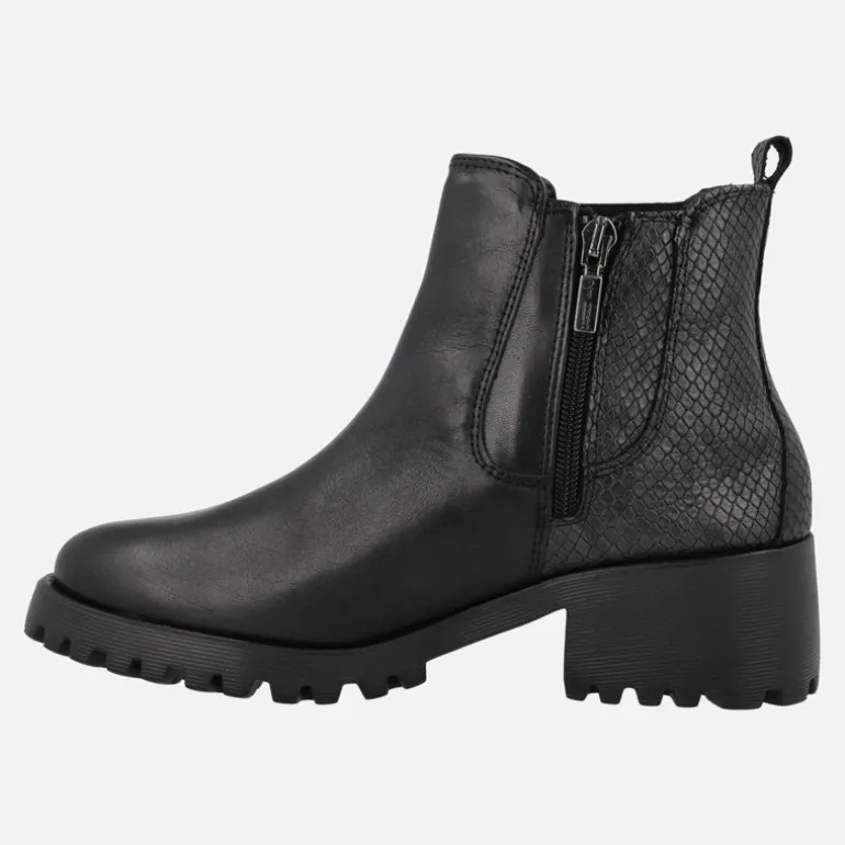 Botines negros multi material con elástico y cremallera