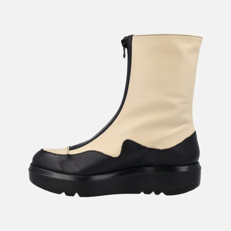 Botines Wonders en combinado negro y crema con cremallera frontal