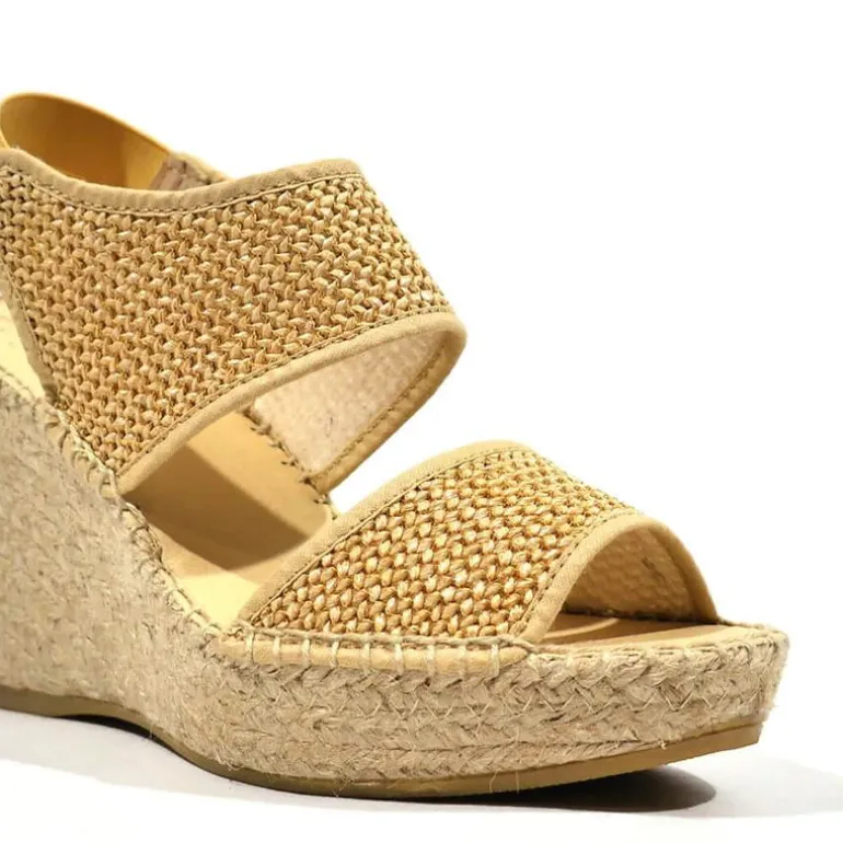 Cuñas altas de esparto para mujer con dos tiras de rafia