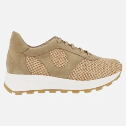 Deportivas de cordones en combinado de rafia y serraje