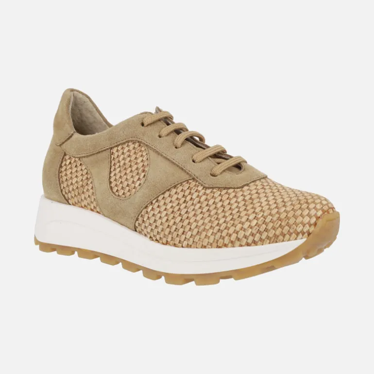 Deportivas de cordones en combinado de rafia y serraje