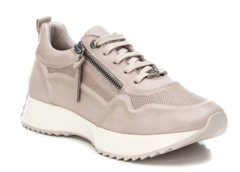 Deportivas de piel para mujer con cordones y cremallera lateral