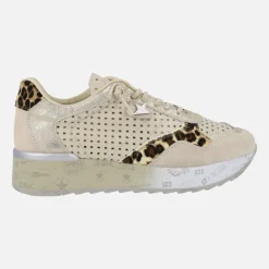 Deportivas de piel troqueladas con detalles en animal print