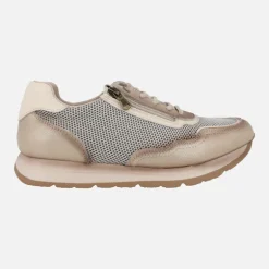 Deportivas de piel y rejilla con cordones y cremallera