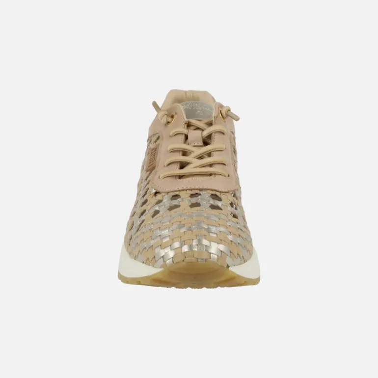 Deportivas trenzadas de piel en beige y oro con cordones elásticos