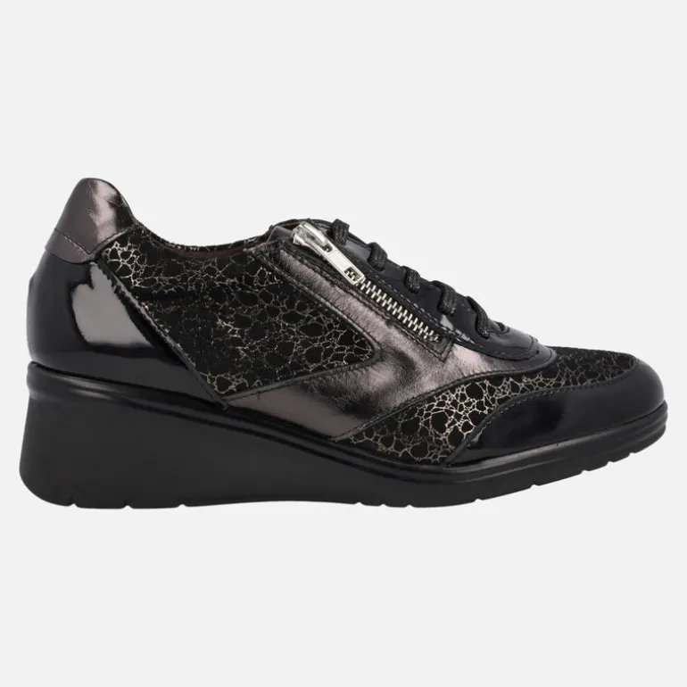 Deportivos con cordones y cremallera en combinado negro