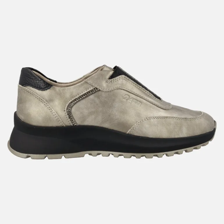 Deportivos confort en beige metalizado y negro con detalles de strass