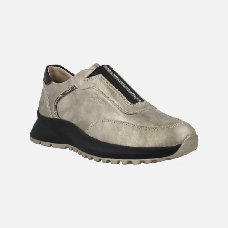 Deportivos confort en beige metalizado y negro con detalles de strass