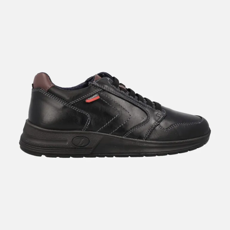 Deportivos negros de piel para hombre con cordones