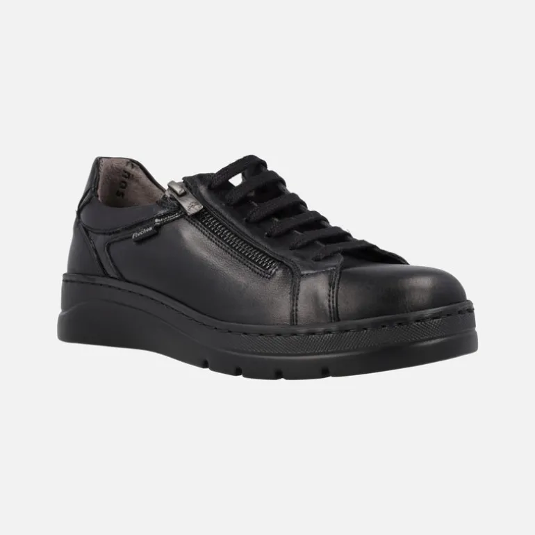 Deportivos negros de piel para mujer Pompas F1666