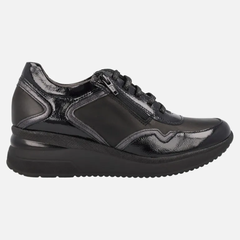 Deportivos negros multi material con cordones y cremallera