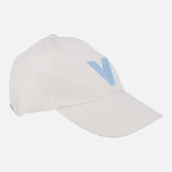Gorras Victoria V en tejido blanco con logo en rizo azul
