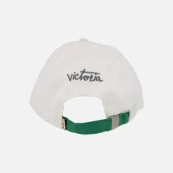 Gorras Victoria V en tejido blanco con logo en rizo azul