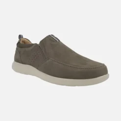 Mocasines confort en nobuck taupe con elásticos laterales