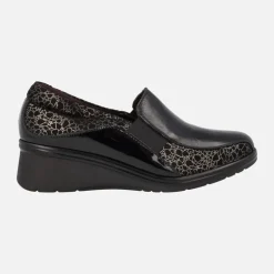 Mocasines confort para mujer en combinado negro y oro