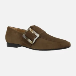 Mocasines de ante con maxi hebilla de carey