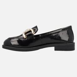 Mocasines de charol con adorno metalico dorado para mujer