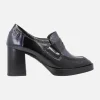 Mocasines de charol con tacón y plataforma en combinado negro - azul