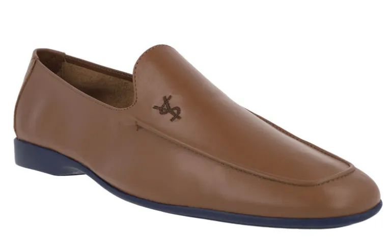 Mocasines de piel para hombre con piso fino de goma