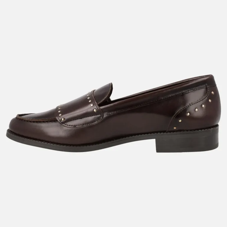 Mocasines de piel para mujer con hebillas y tachuelas