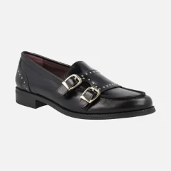 Mocasines de piel para mujer con hebillas y tachuelas