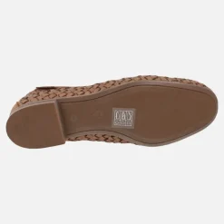 Mocasines de piel trenzada color camel con adorno de antifaz