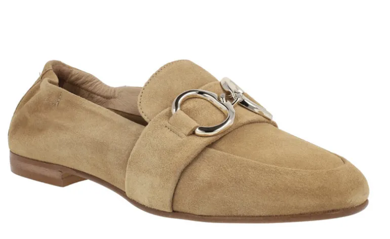 Mocasines de serraje para mujer con adorno metálico