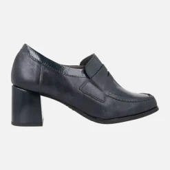 Mocasines de tacón con antifaz en combinado azul marino