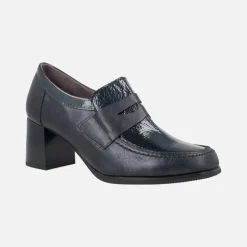 Mocasines de tacón con antifaz en combinado azul marino
