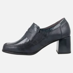 Mocasines de tacón con antifaz en combinado azul marino