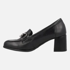 Mocasines de tacón en piel con adorno metálico