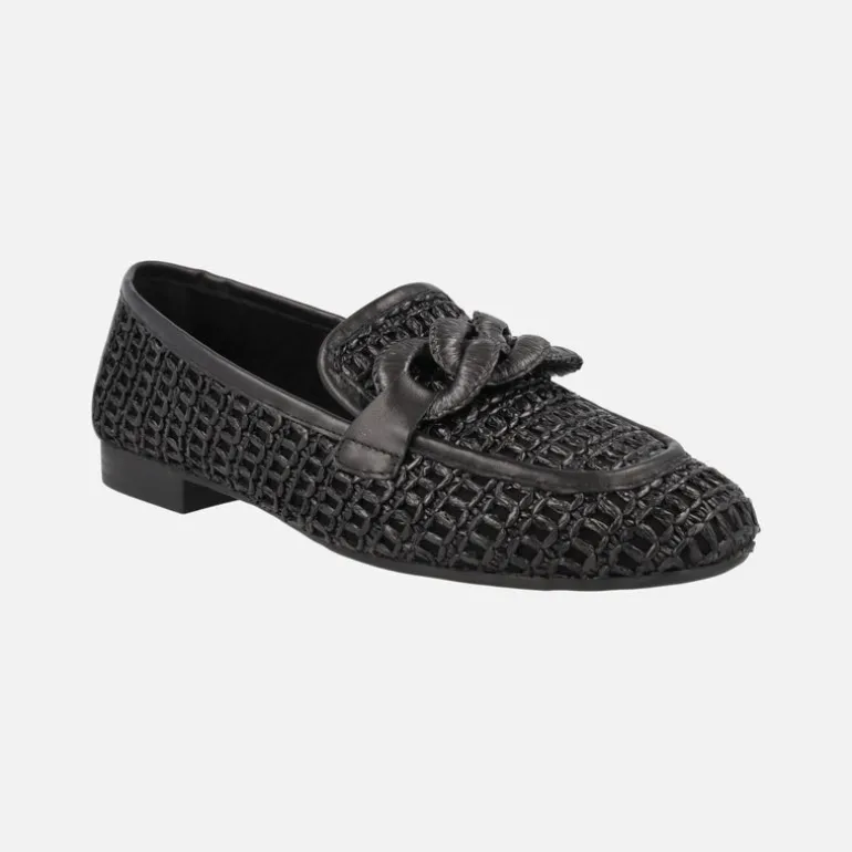Mocasines en tejido efecto rafia con adorno de eslabones