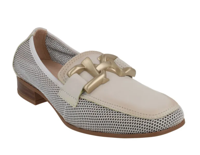 Mocasines multimaterial con adorno para mujer