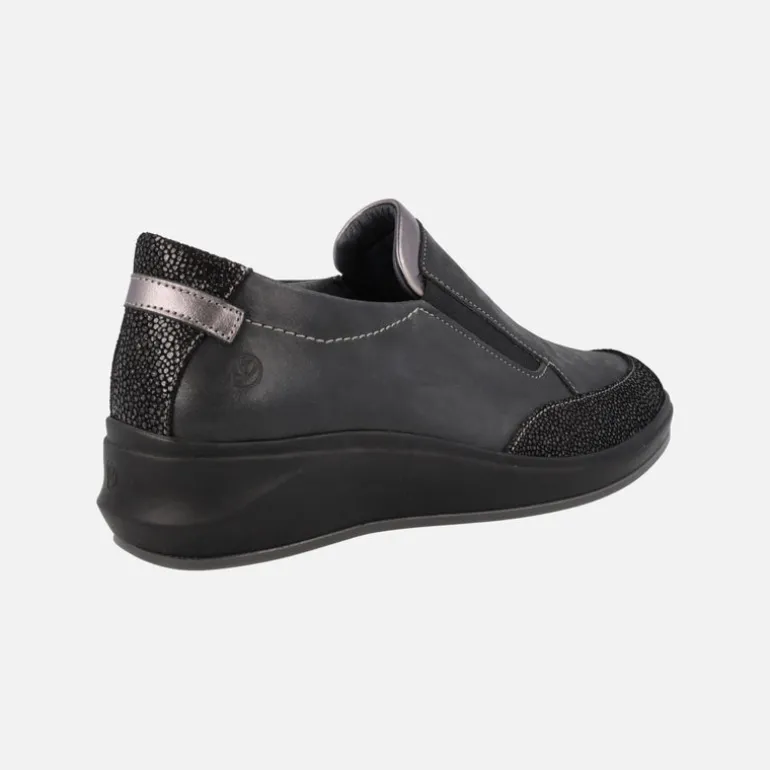 Mocasines negros confort con elásticos laterales Leyland