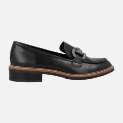 Mocasines negros de piel con adorno metálico plateado