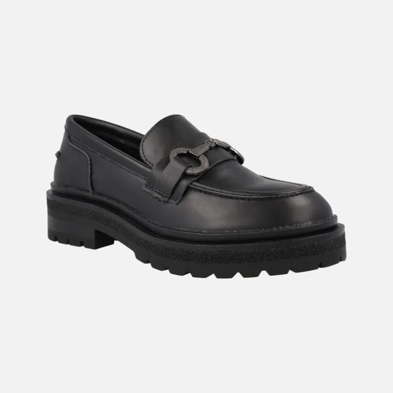 Mocasines negros de piel con adorno y piso track