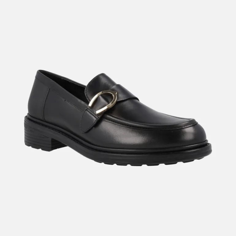 Mocasines negros de piel con adorno metálico dorado Walk Pleasure Mujer de Geox