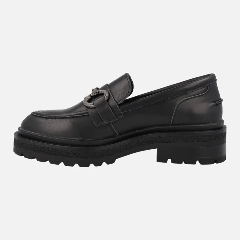 Mocasines negros de piel con adorno y piso track