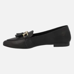 Mocasines negros de piel con borlas para mujer