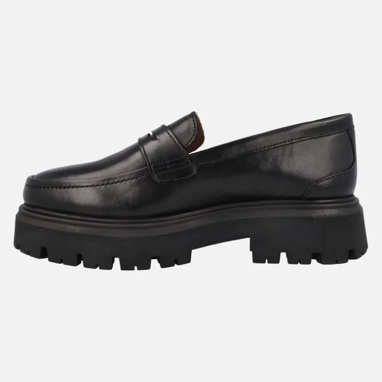 Mocasines negros de piel con piso track Gioseppo Steinnes para mujer