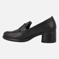 Mocasines negros de piel con tacón bajo y adorno