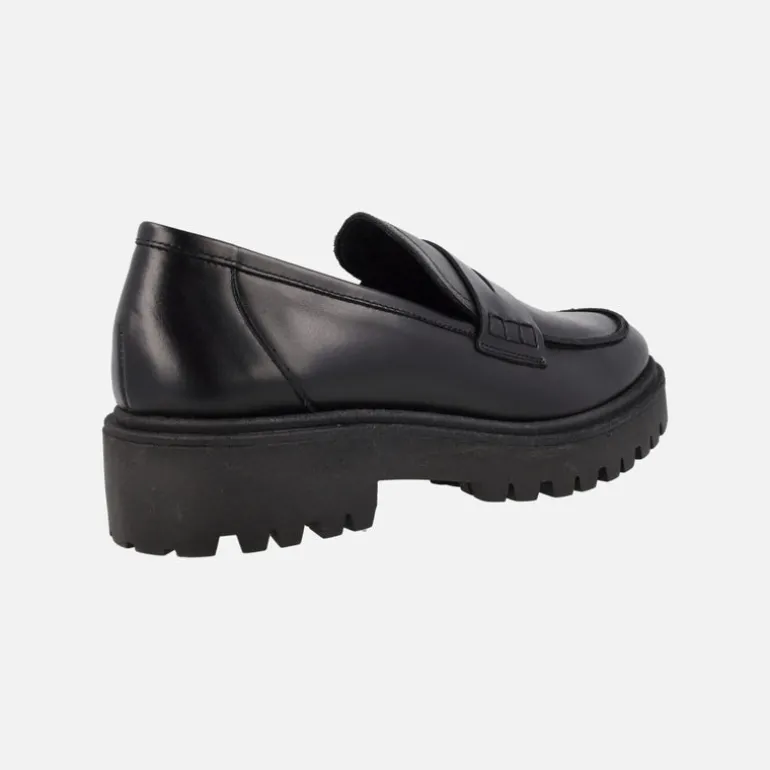 Mocasines negros de piel para mujer con piso track