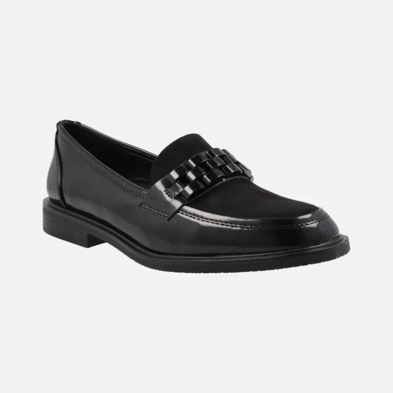 Mocasines negros multimaterial con adorno en la pala